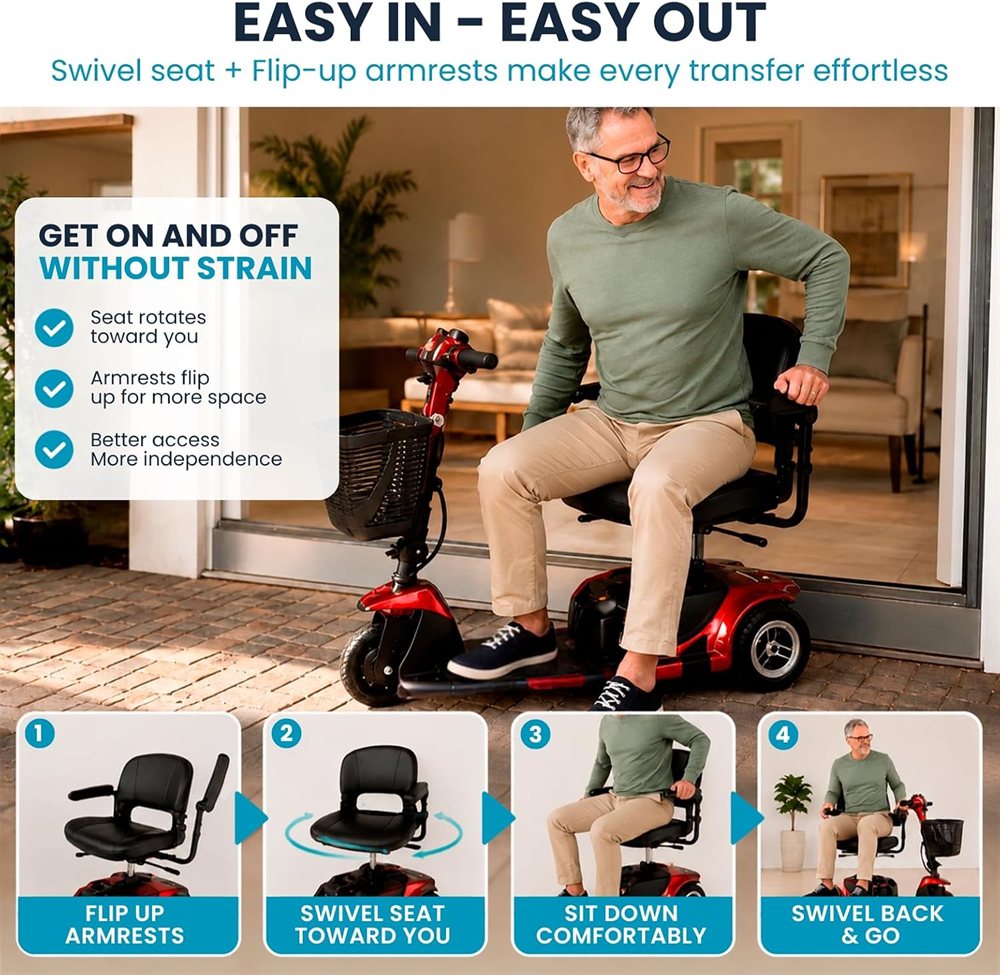 Swivel seat and flip-up armrests make every transfer easy