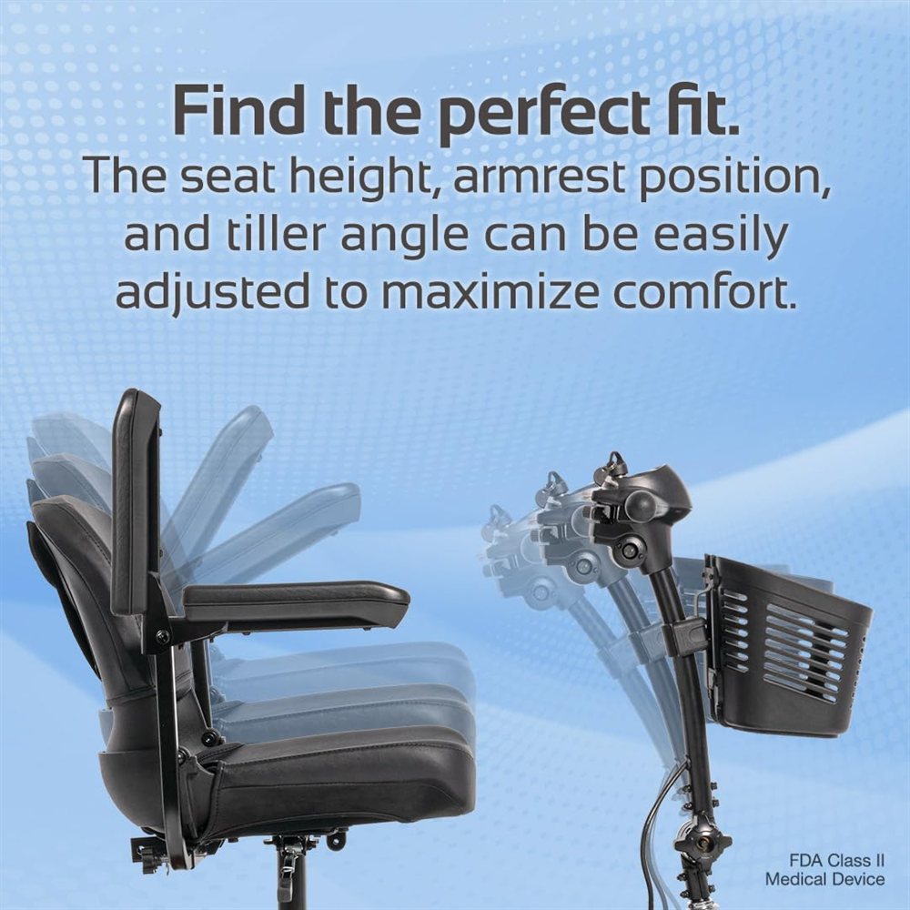 Adjustable seat height, armrest position and tiller angle