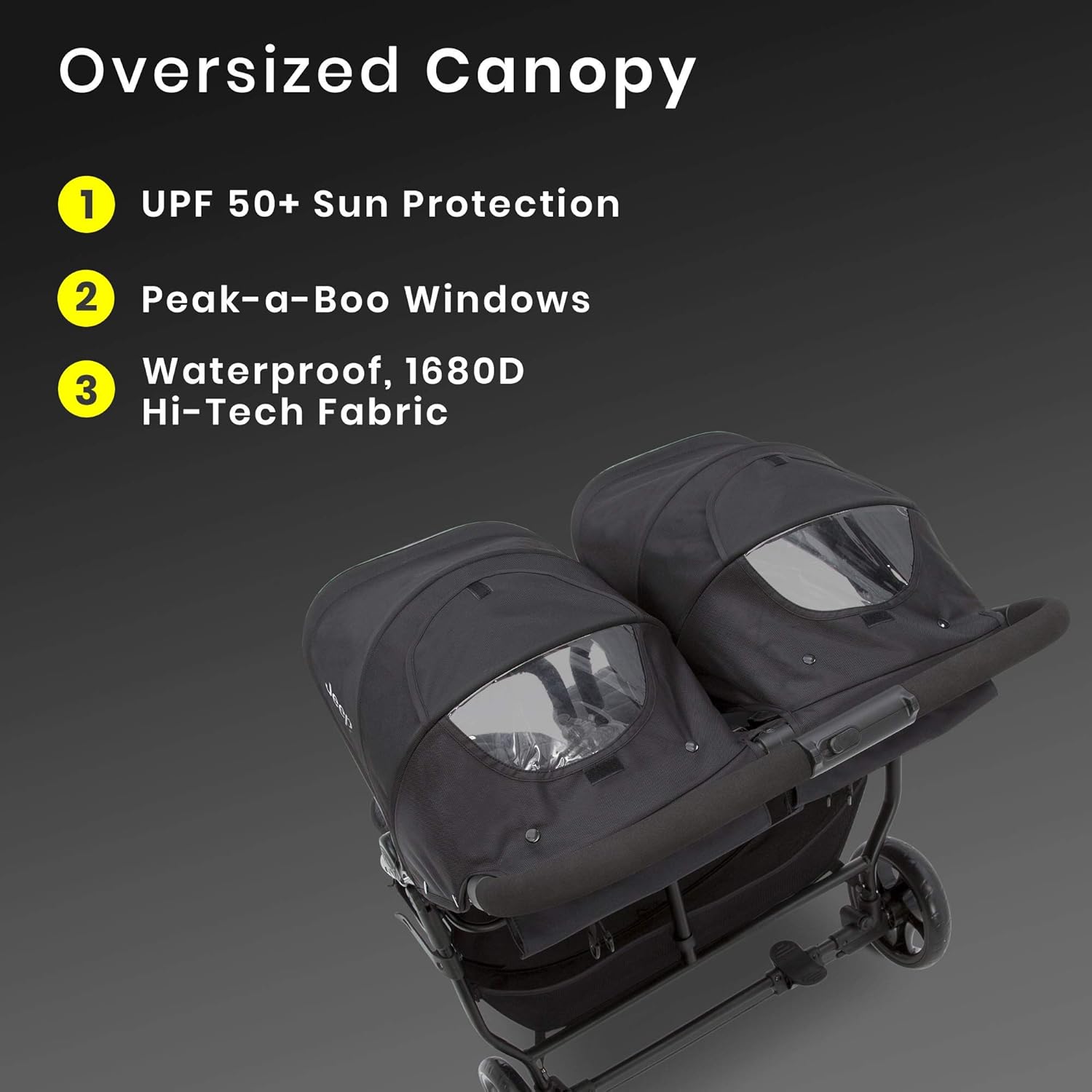 Double stroller with both canopies extended