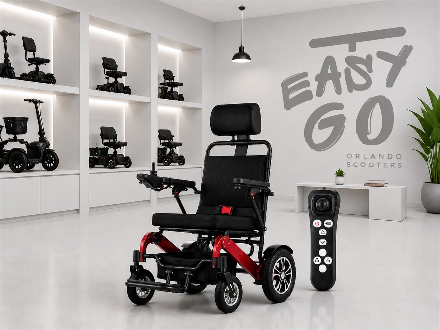 400 lb electric wheelchair with reclining backrest and Bluetooth remote