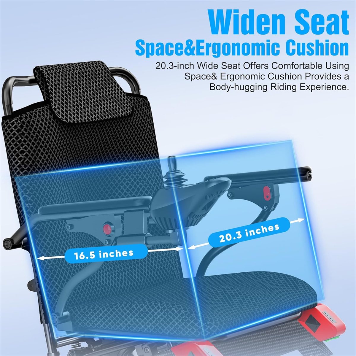 Long Range electric wheelchair 20.3-inch widen seat and ergonomic cushion
