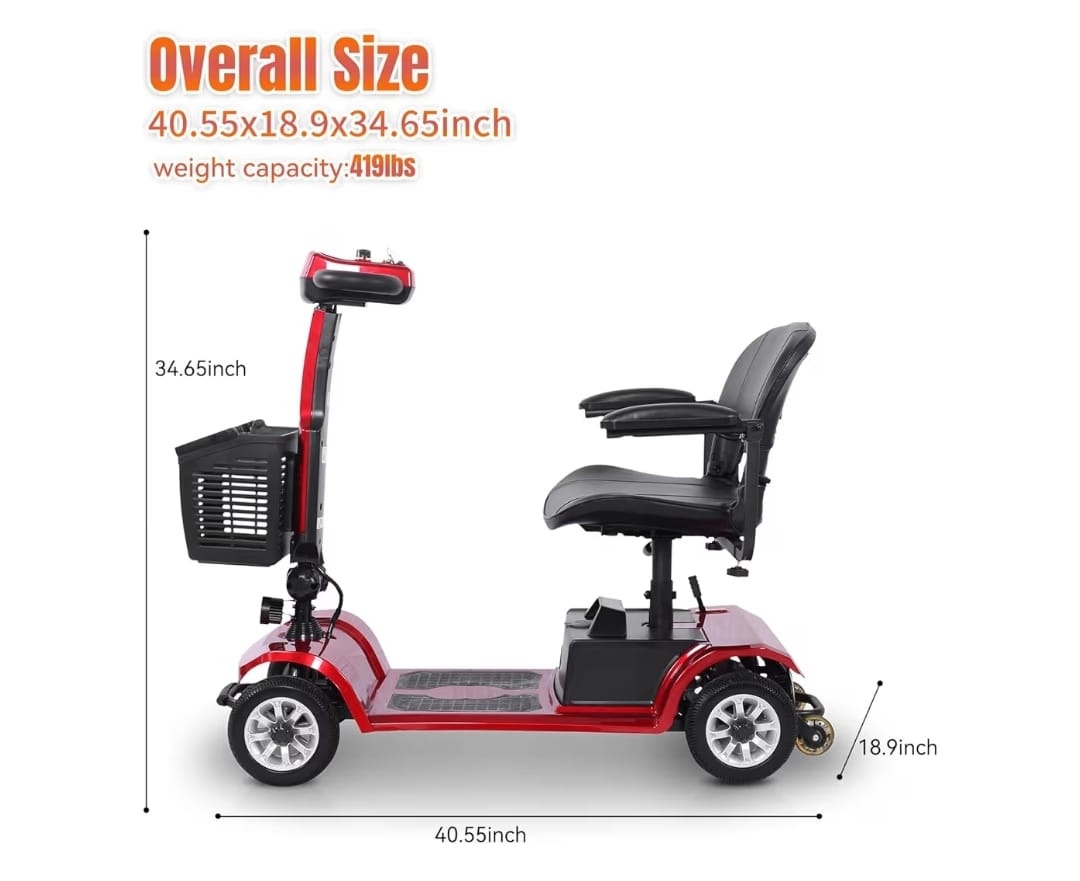 Heavy-Duty scooter dimensions next to a person
