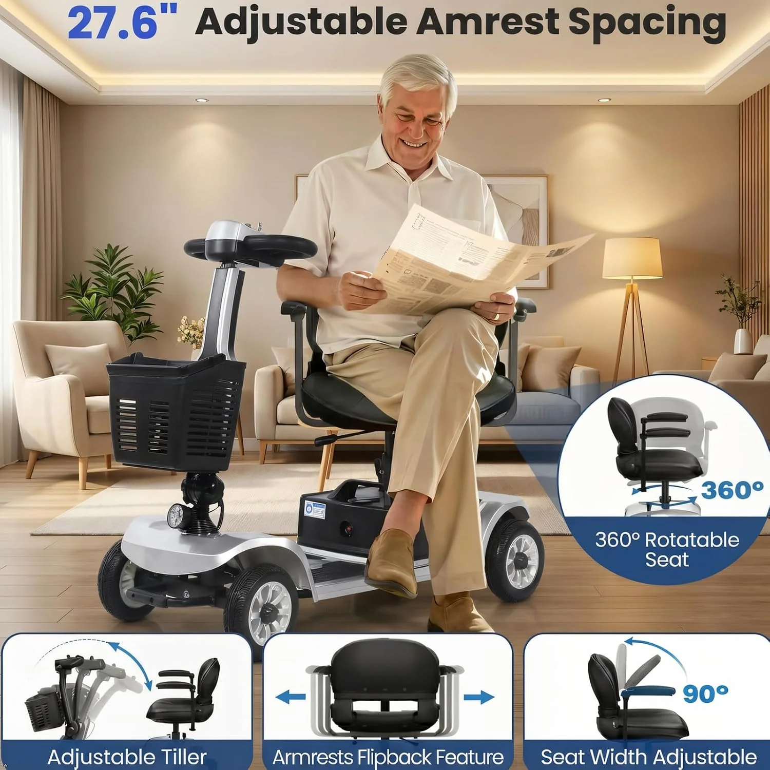Standard Heavy Duty scooter — adjustable flip-back armrests