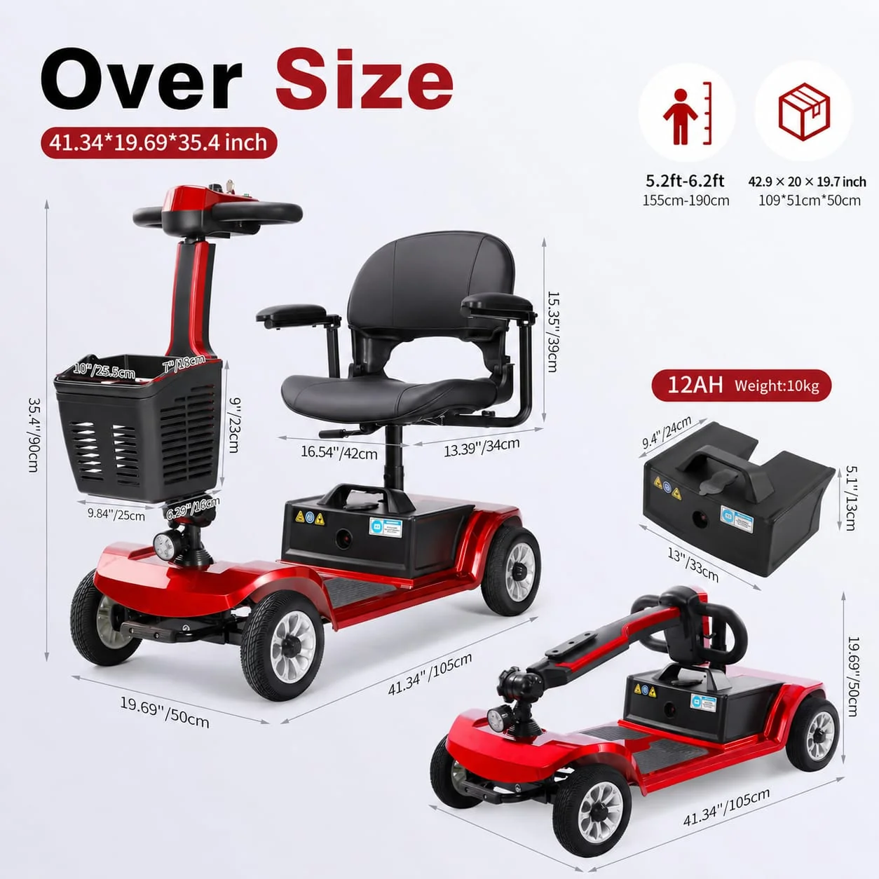 Dimensões e especificações da scooter Heavy Duty