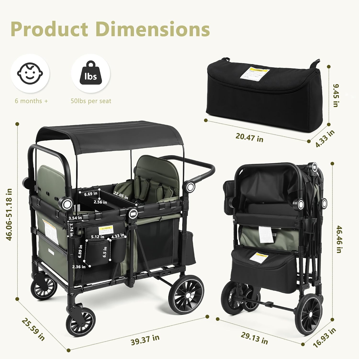 Wagon stroller LX dimensions