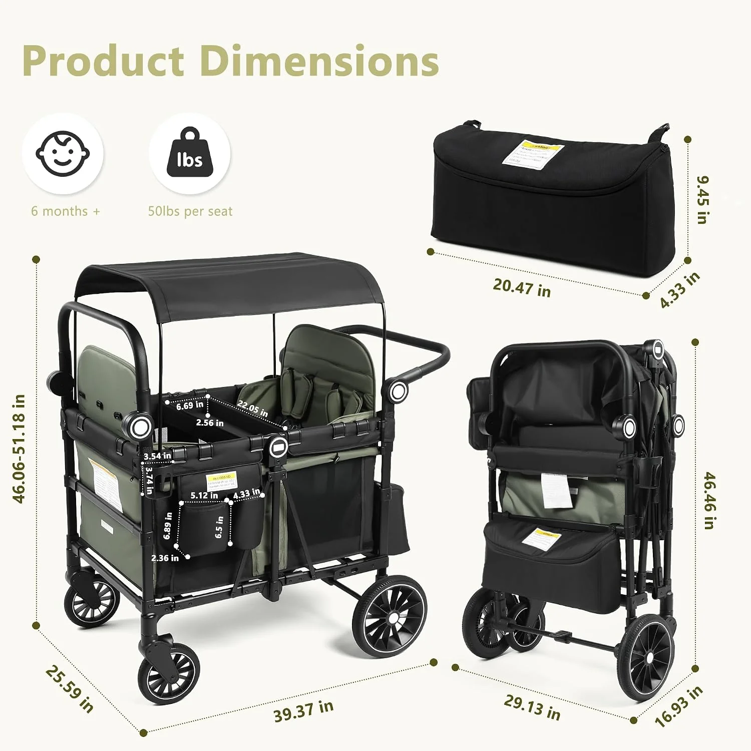 Wagon stroller LX dimensions