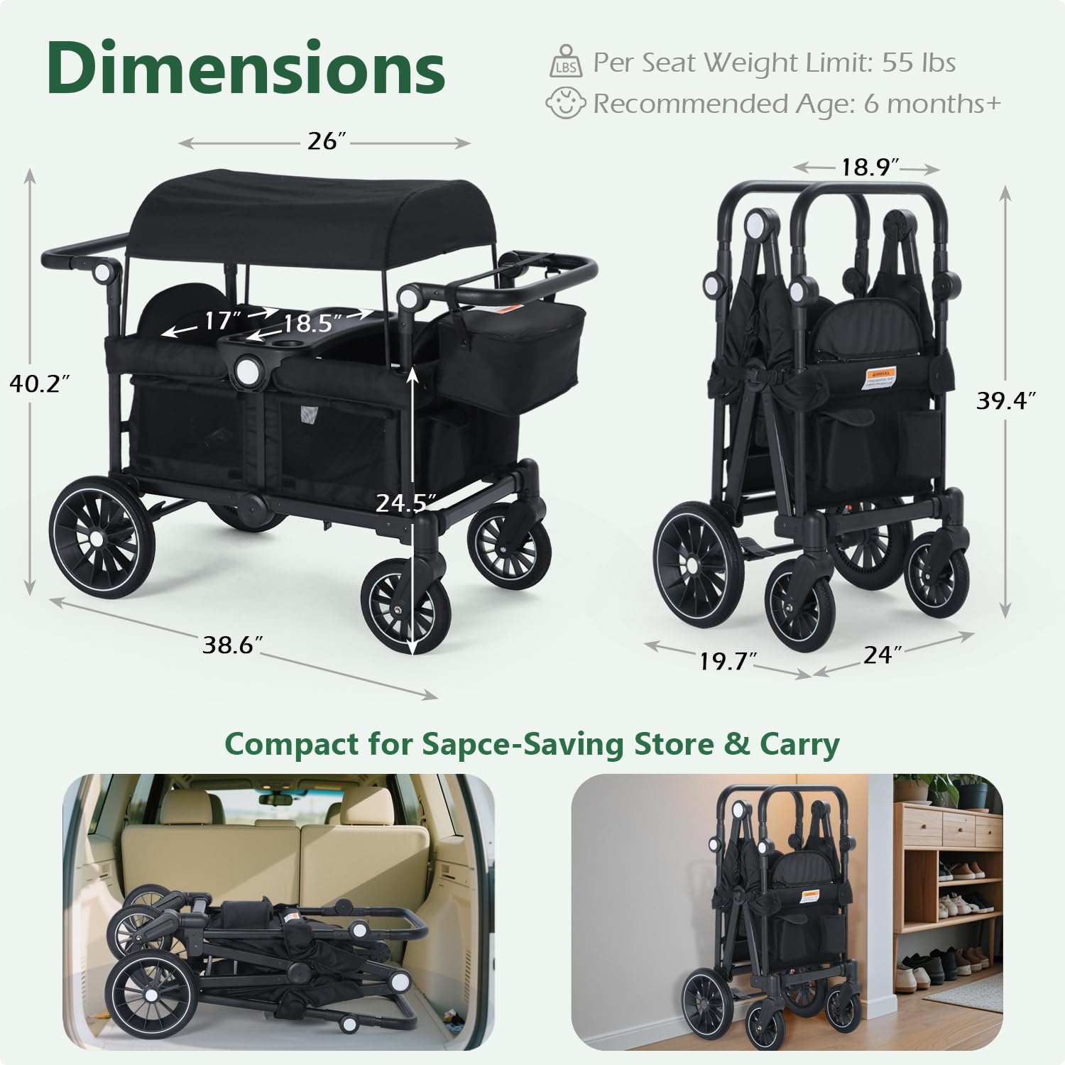 Wagon stroller for two dimensions